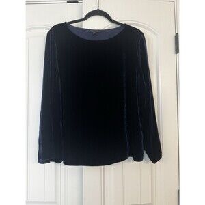 Eileen Fisher Women's Velvet Feel, Navy Long Sleeve Top, Large Excellent Cond